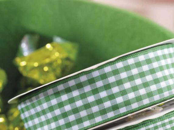 Emerald green checkered ribbon 25mm x 25mt
