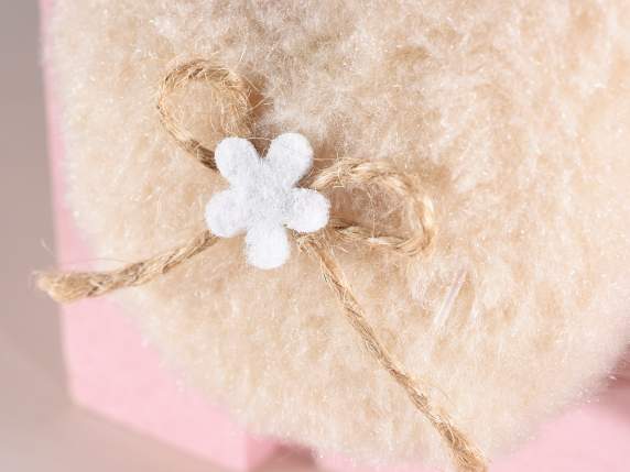 Hen in soft eco-fur with flower and bow to hang