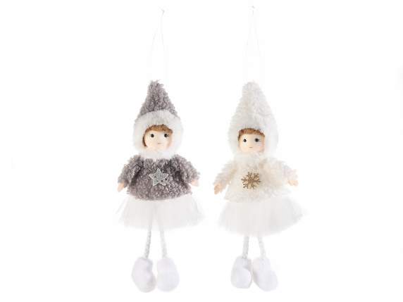 Long legged doll with tulle and eco-fur dress to hang