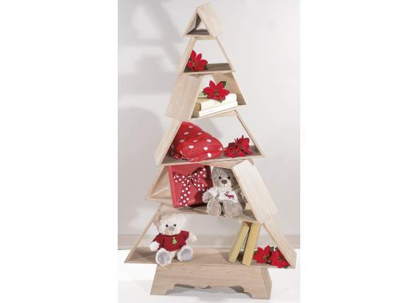 Christmas tree in natural wood with shelves
