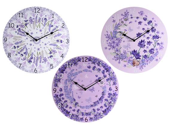 Wooden wall clock with Lavender decorations