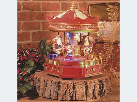Resin carousel carousel music box with lights, movement, mus