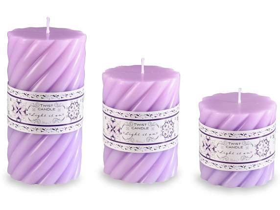 Set of 3 cylindrical Torchon candles in purple