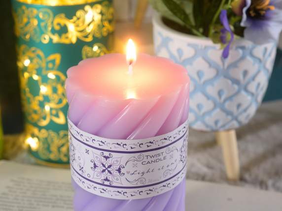 Set of 3 cylindrical Torchon candles in purple