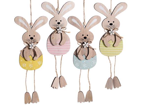 Long-legged rabbit in colored wood to hang