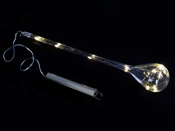 Teardrop glass decoration with warm white LED light to hang