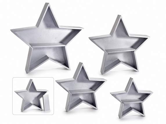 Set of 4 stars in brushed silver wood with removable shelf