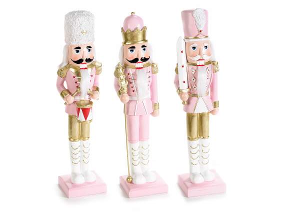 Nutcracker character pink and golden resin to stand