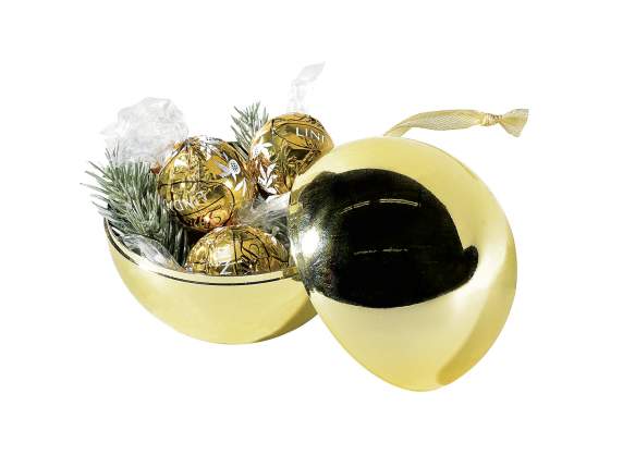 Small openable shiny gold sphere with hanging ribbon