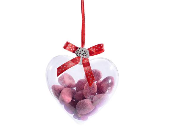 Clear plastic heart openable with hanging ribbon