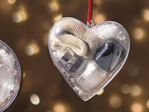 Clear plastic heart openable with hanging ribbon