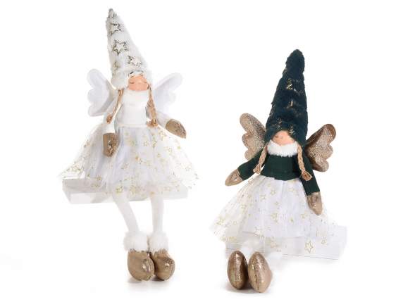Long-legged fabric angel w - skirt in tulle with golden star