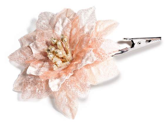 Champagne poinsettia with gold glitter and metal clip