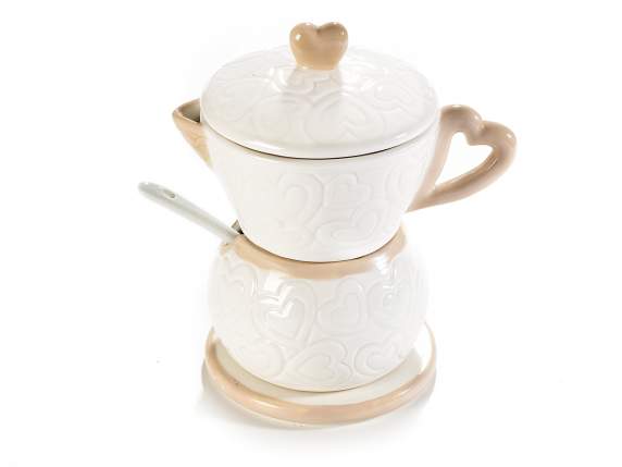 Mocha porcelain sugar bowl and milk jug set with saucer