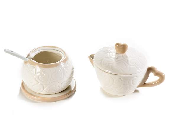 Mocha porcelain sugar bowl and milk jug set with saucer