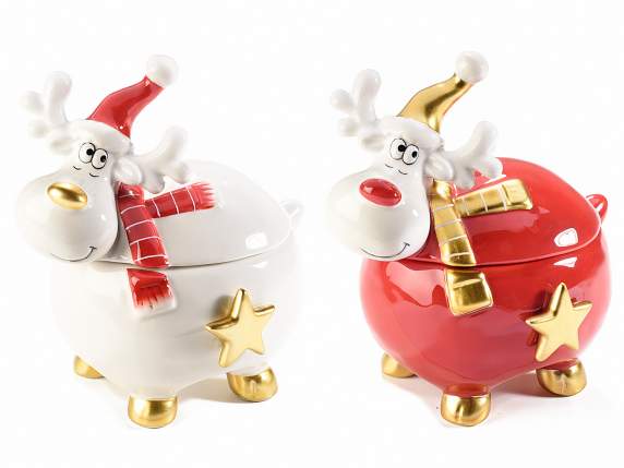 Reindeer jar in ceramic with star and golden details
