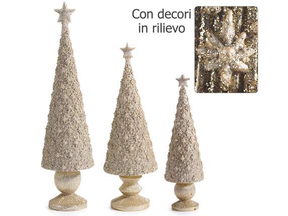Set of 3 trees in gold glitter resin and star tip