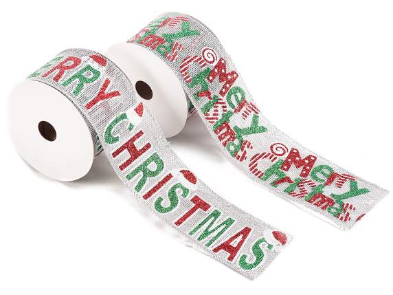 Moldable jute ribbon with Merry Christmas writing,glitter