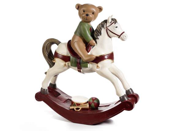 Rocking horse in resin with bear to rest