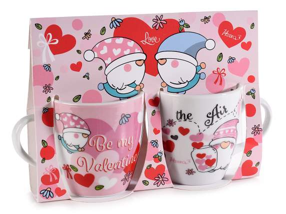 Pack of 2 porcelain cups Gnomes in love