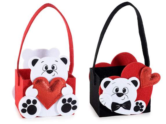 Colorful cloth handbag with teddy bear and hearts w-glitter