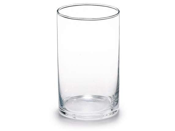 Cylindrical vase in transparent glass with rounded edge