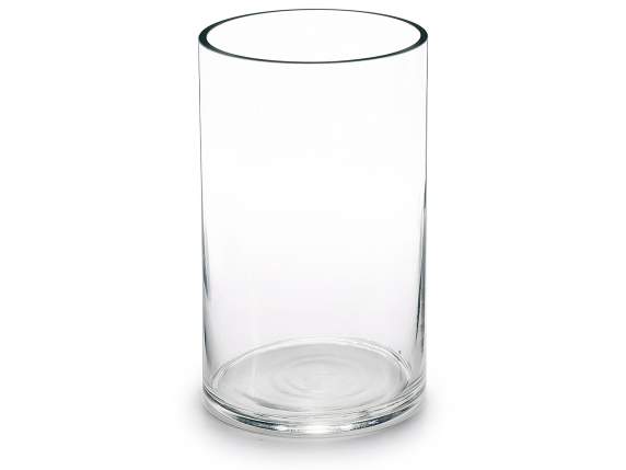 Cylindrical vase in transparent glass with raw cut edge