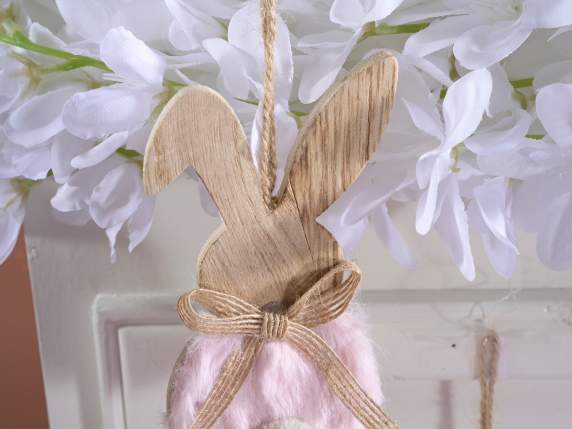 Wooden bunny and soft faux fur to hang