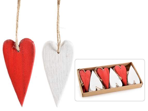 Box of 12 wooden heart decorations to hang