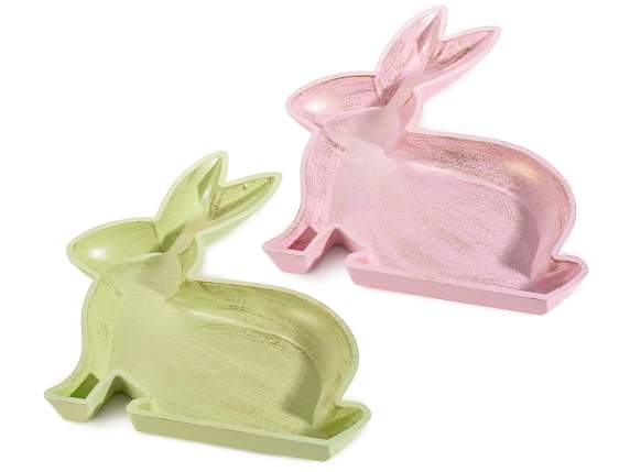 Wooden rabbit plate-tray with golden brushed effect