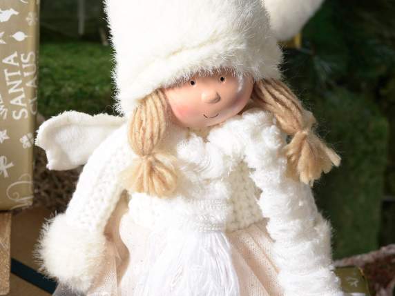 Fabric long-legged angel with soft hat and scarf