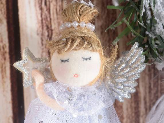 Angel with glitter tulle dress and star to hang