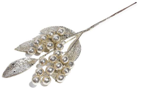 Champagne glitter artificial berries branch