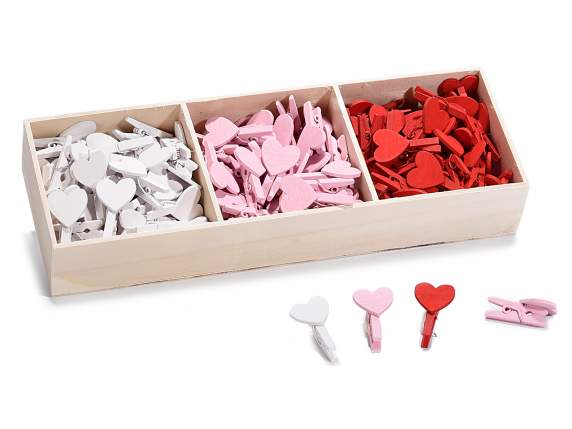 144 heart shaped colored wooden clips display