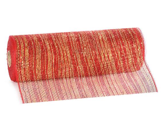 Decorative net ribbon red and gold with lurex insert