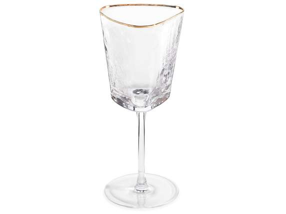 Triangular hammered glass chalice with golden rim