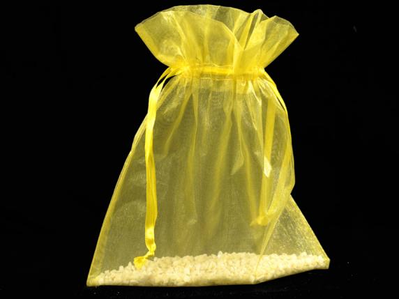 Lemon yellow organza bag 17x22 cm with tie