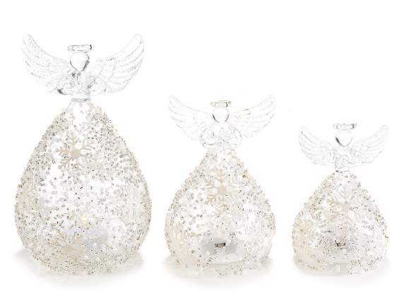 Set of 3 glass angels decorated with LED light to be placed