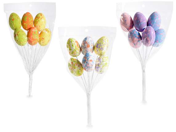 Pack of 6 artificial eggs on moldable stick