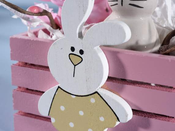 Wooden fence basket with bunny