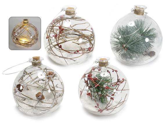 Glass Christmas balls with natural decorations