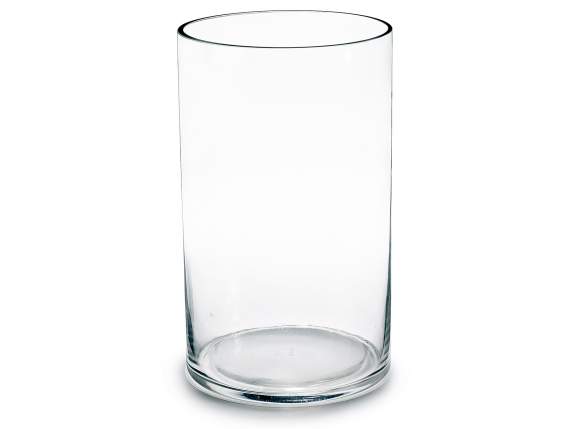Zylindrische Vase aus transparentem Glas mit rohem Schnittra