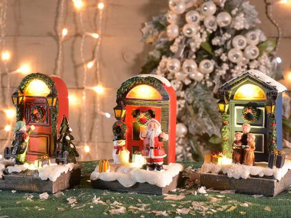 Puerta navideña en resina con personajes y luces