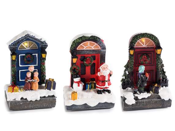 Puerta navideña en resina con personajes y luces
