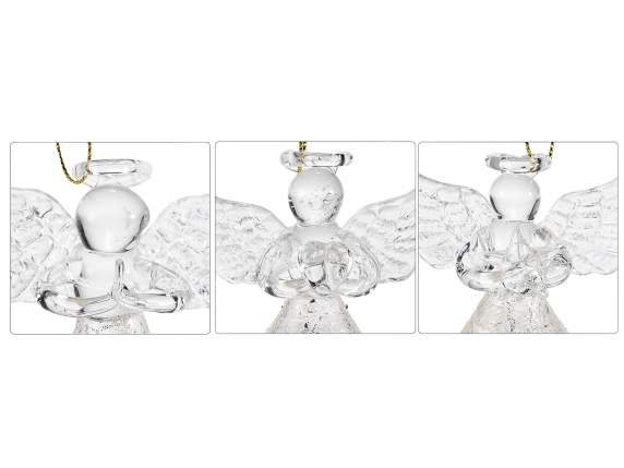 Set 3 angeli in vetro c-luce LED da appendere o appoggiare