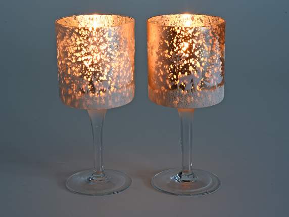 Suport de lumânare pentru pahar din sticlă cu decorațiuni pe