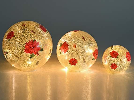 Set de 3 lampi sfera de sticla decorate cu lumini LED