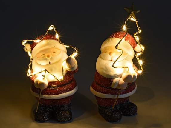 Moș Crăciun din rășină cu stea-pin din metal cu lumini LED