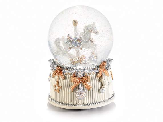 Caja de música bola de nieve con caballo sobre base de resin