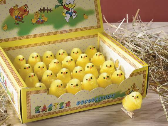 Display with 24 chicks with wooden clothespin